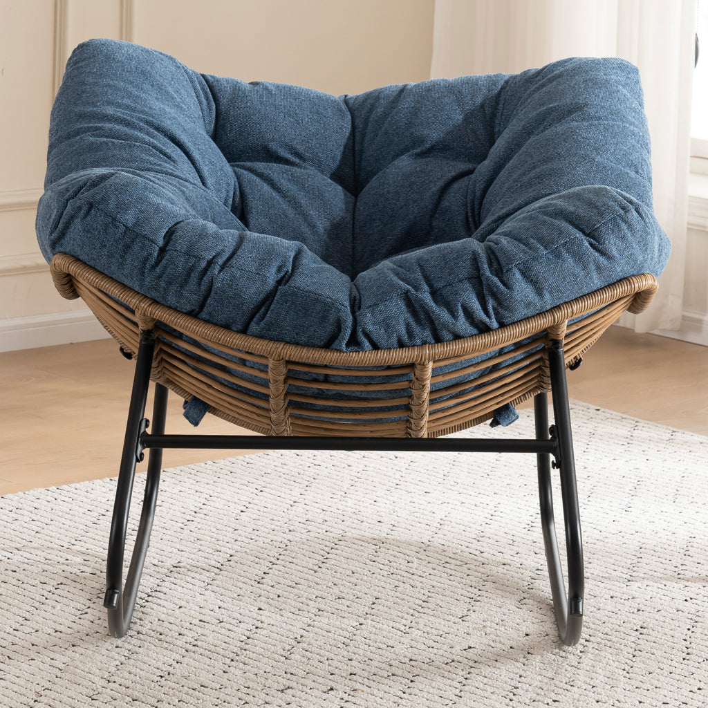 Blue Oversized Rattan Rocking Chair with Cushion — detail 10