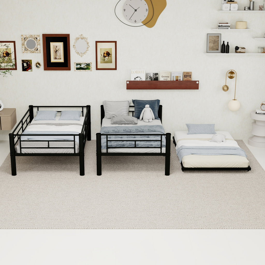 Black Metal Bunk Bed with Pull-Out Trundle – 90 × 190 cm — detail 4