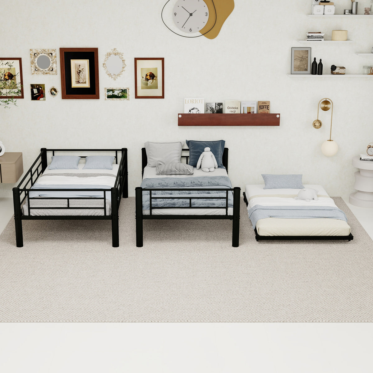 Black Metal Bunk Bed with Pull-Out Trundle – 90 × 190 cm — detail 4