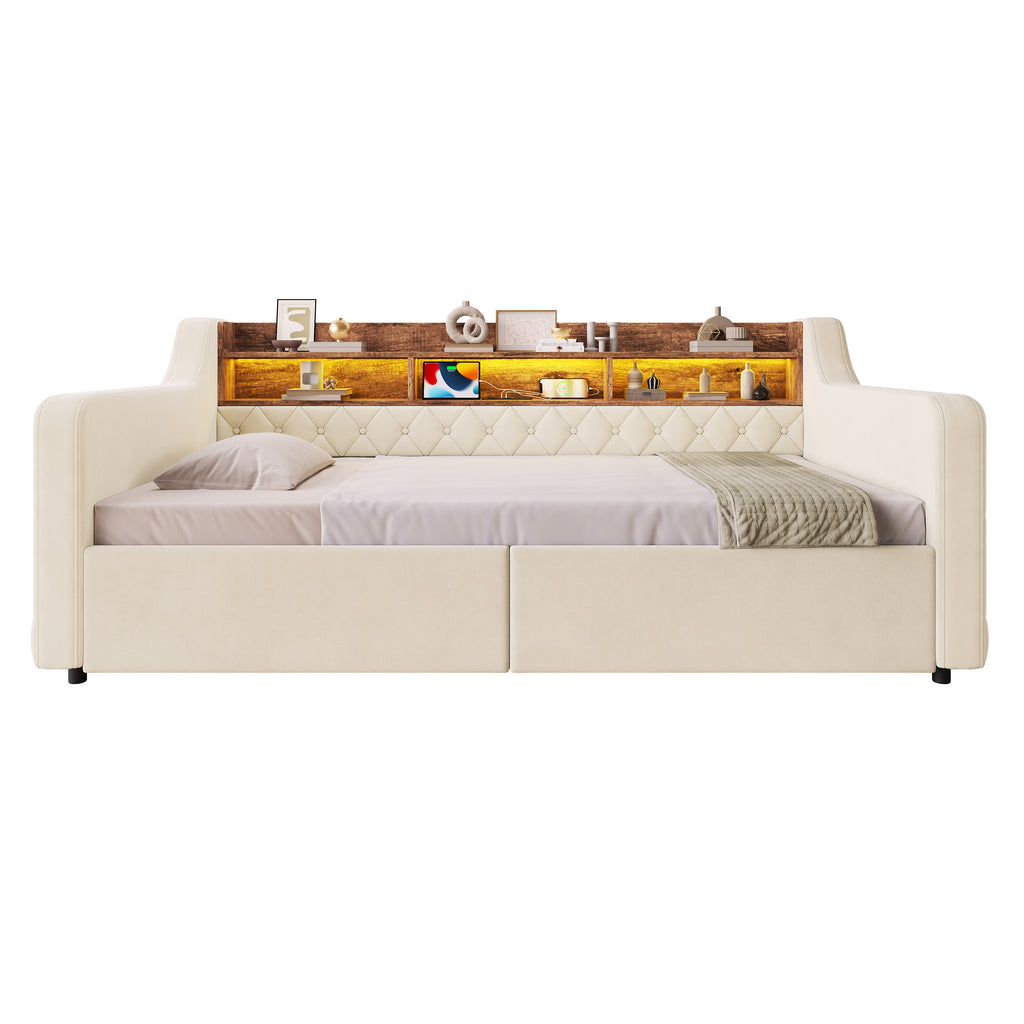 Beige Velvet Storage Bed Frame – 90 × 190 cm — detail 17