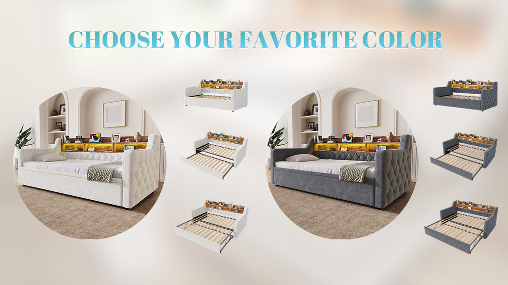 Beige Velvet Sofa Bed — detail 16