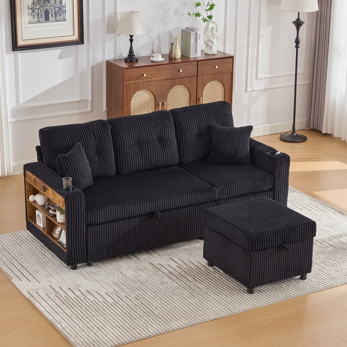 Black Corduroy Sofa Bed — detail 2
