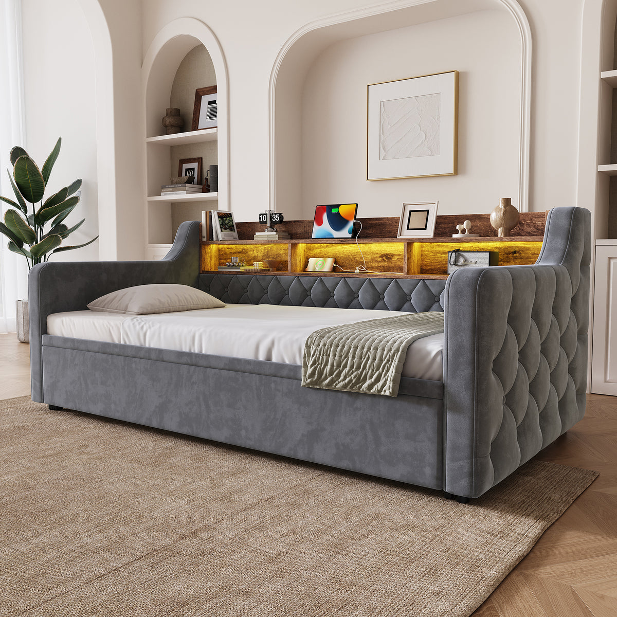 Dark Grey Velvet Sofa Bed — detail 9