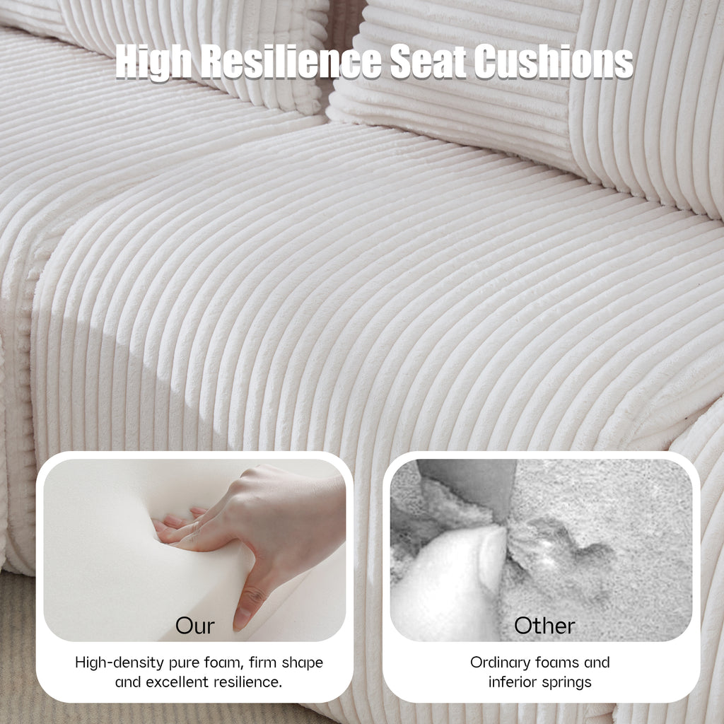 Beige Corduroy 3-Seater Modular Sofa with Ottoman — detail 6