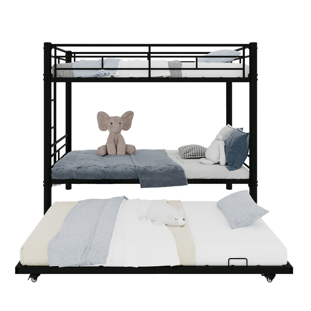 Black Metal Bunk Bed with Pull-Out Trundle – 90 × 190 cm — detail 13