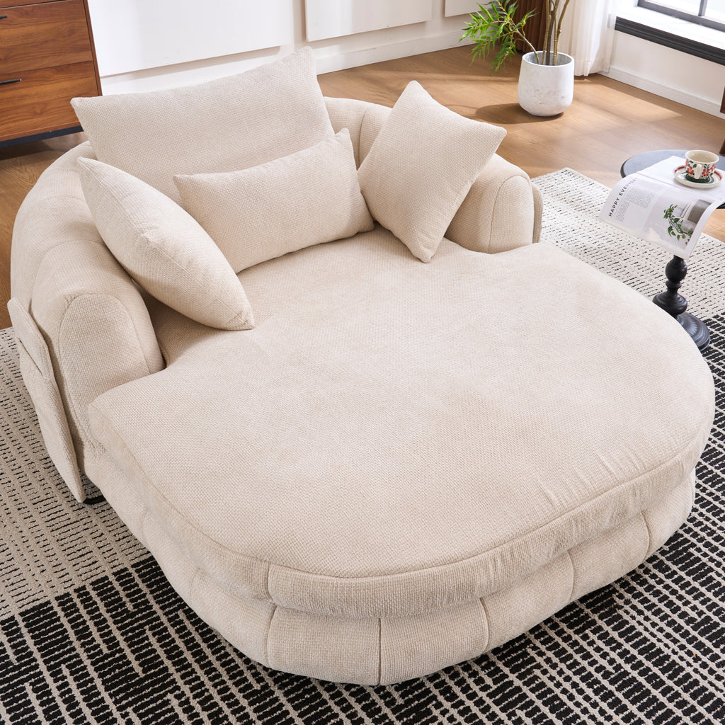 White Oversized Chenille Chaise Lounge with Pillows — detail 7