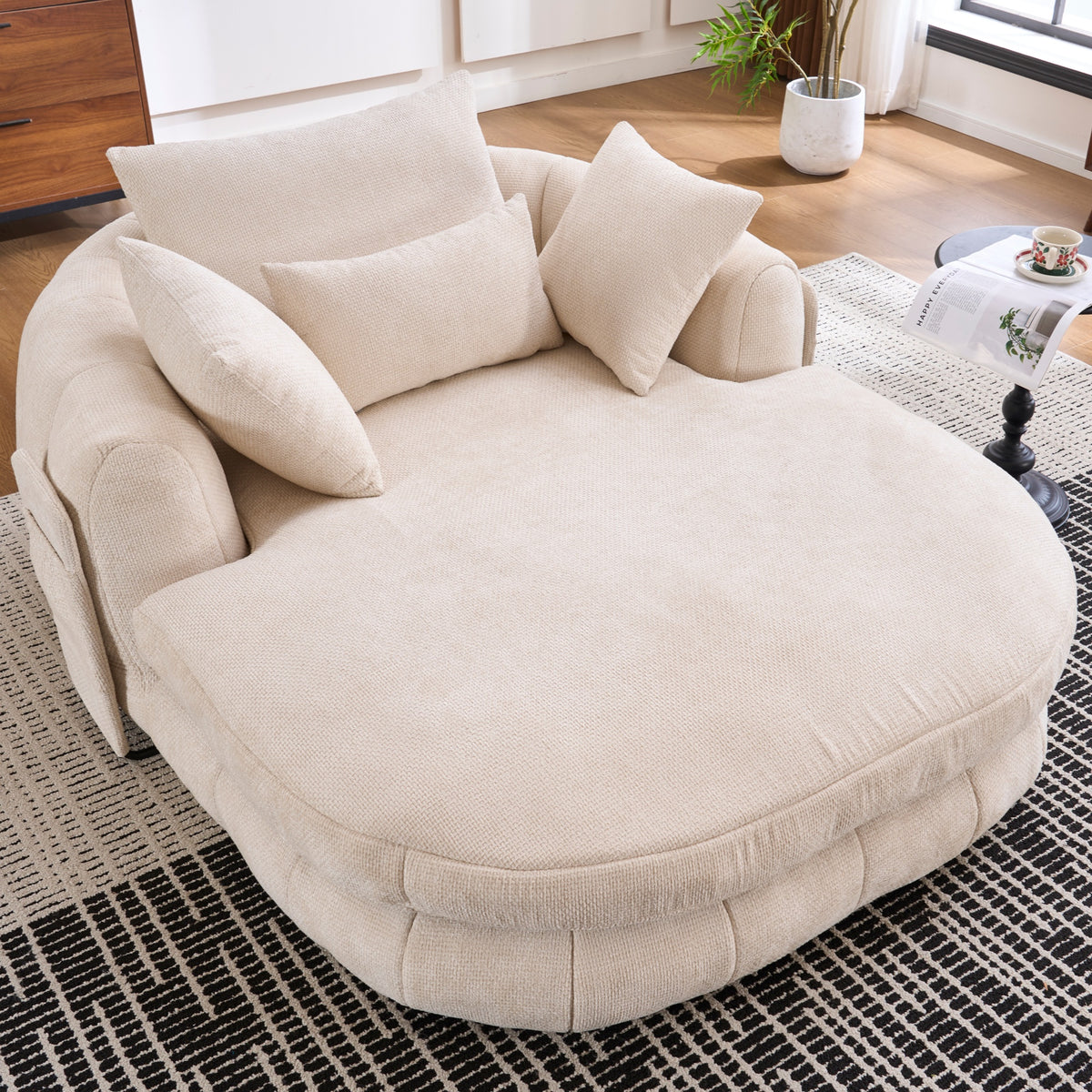White Oversized Chenille Chaise Lounge with Pillows — detail 7
