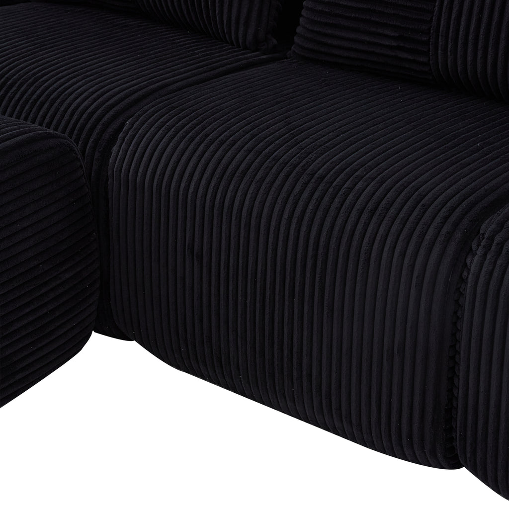 Black Corduroy 3-Seater Modular Sofa with Ottoman — detail 24