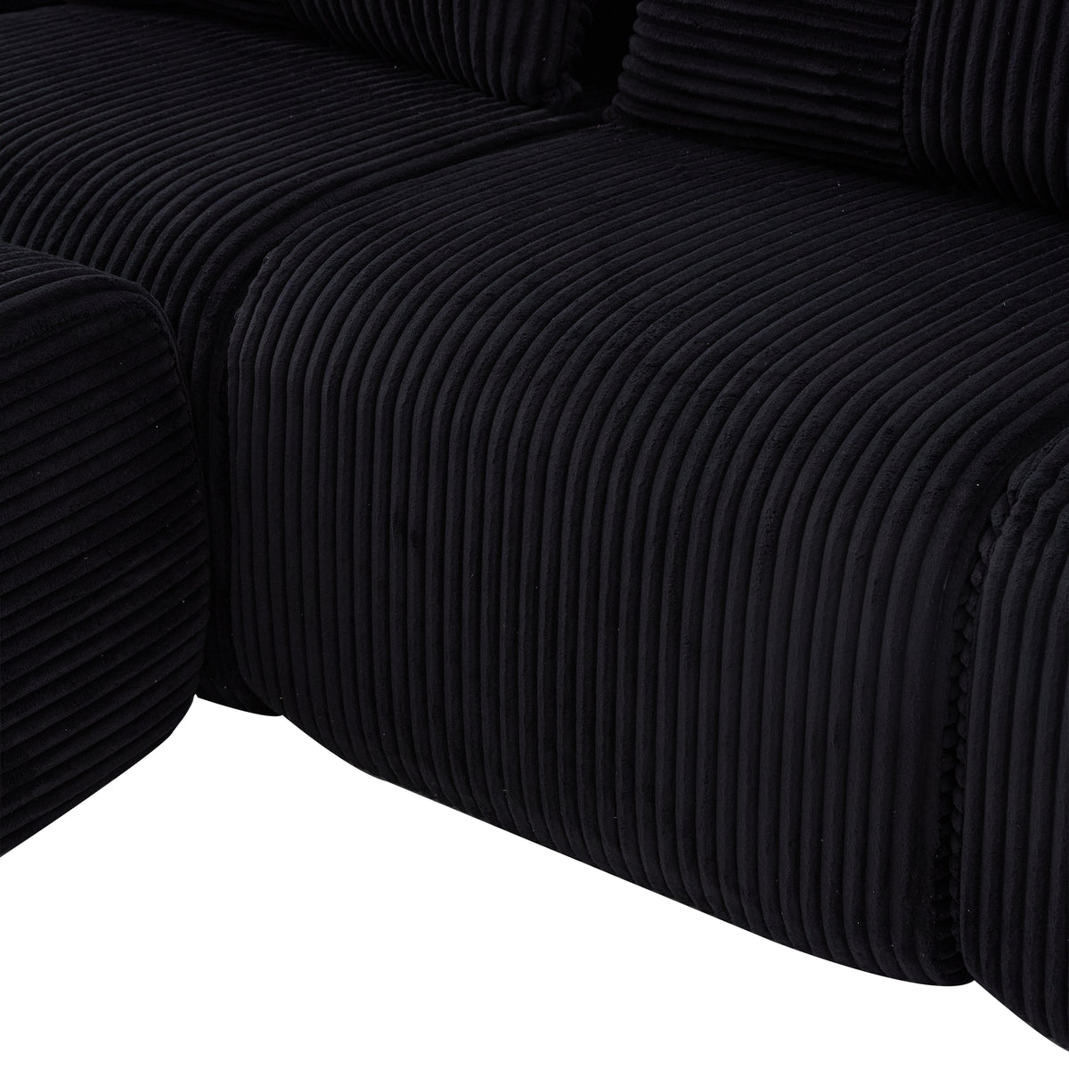 Black Corduroy 4-Seater Modular Sofa with Two Ottomans — detail 27