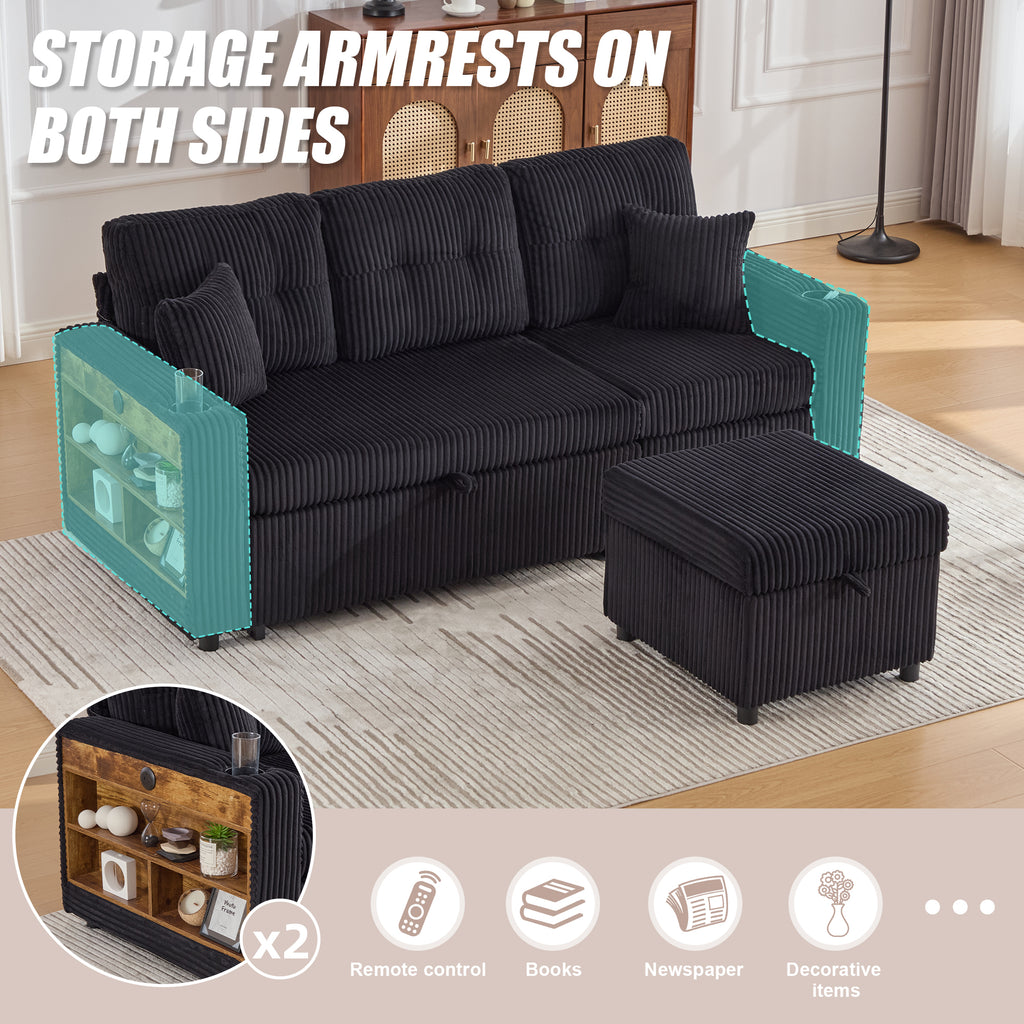 Black Corduroy Sofa Bed — detail 4