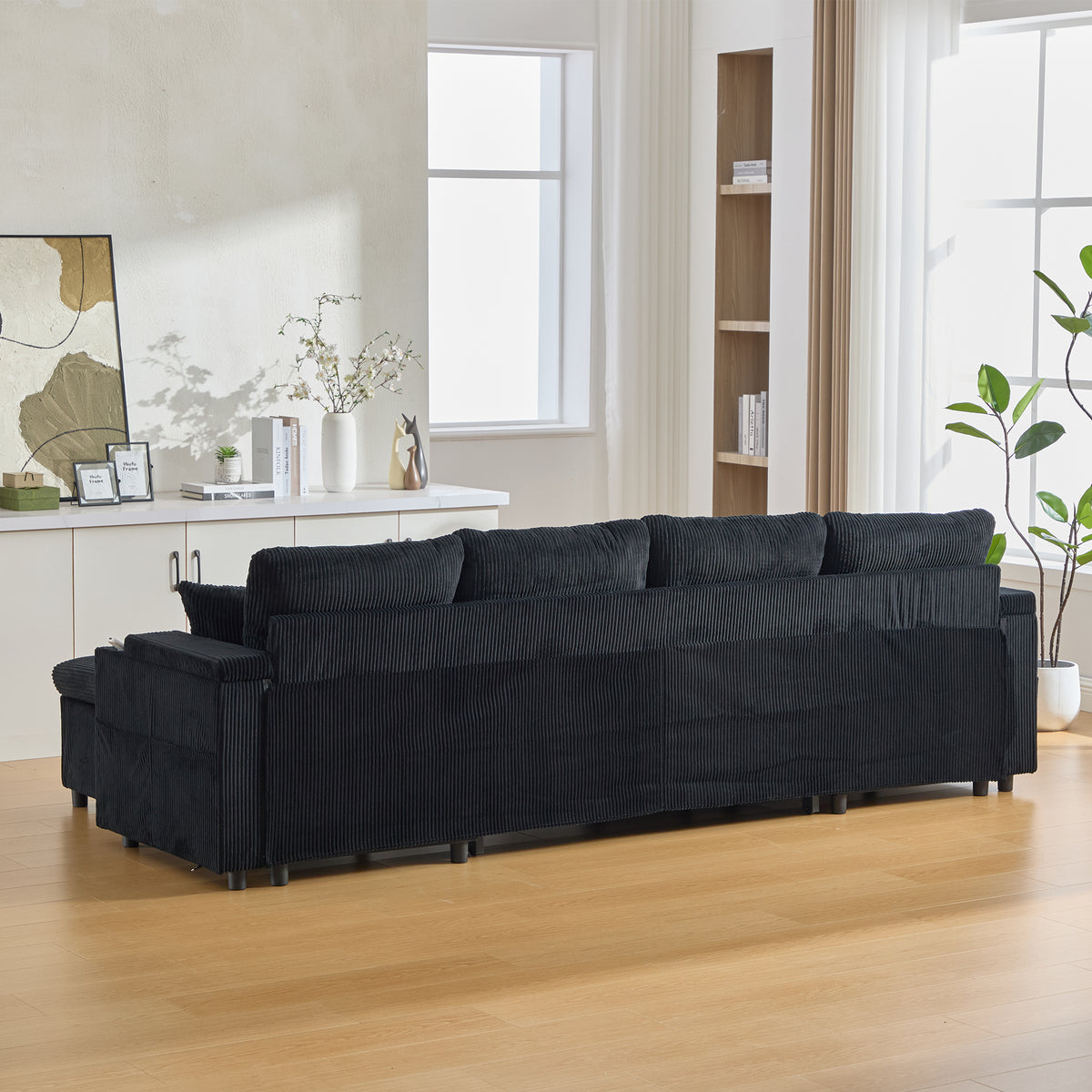 Black Oversized Chenille Chaise Lounge with Pillows — detail 15