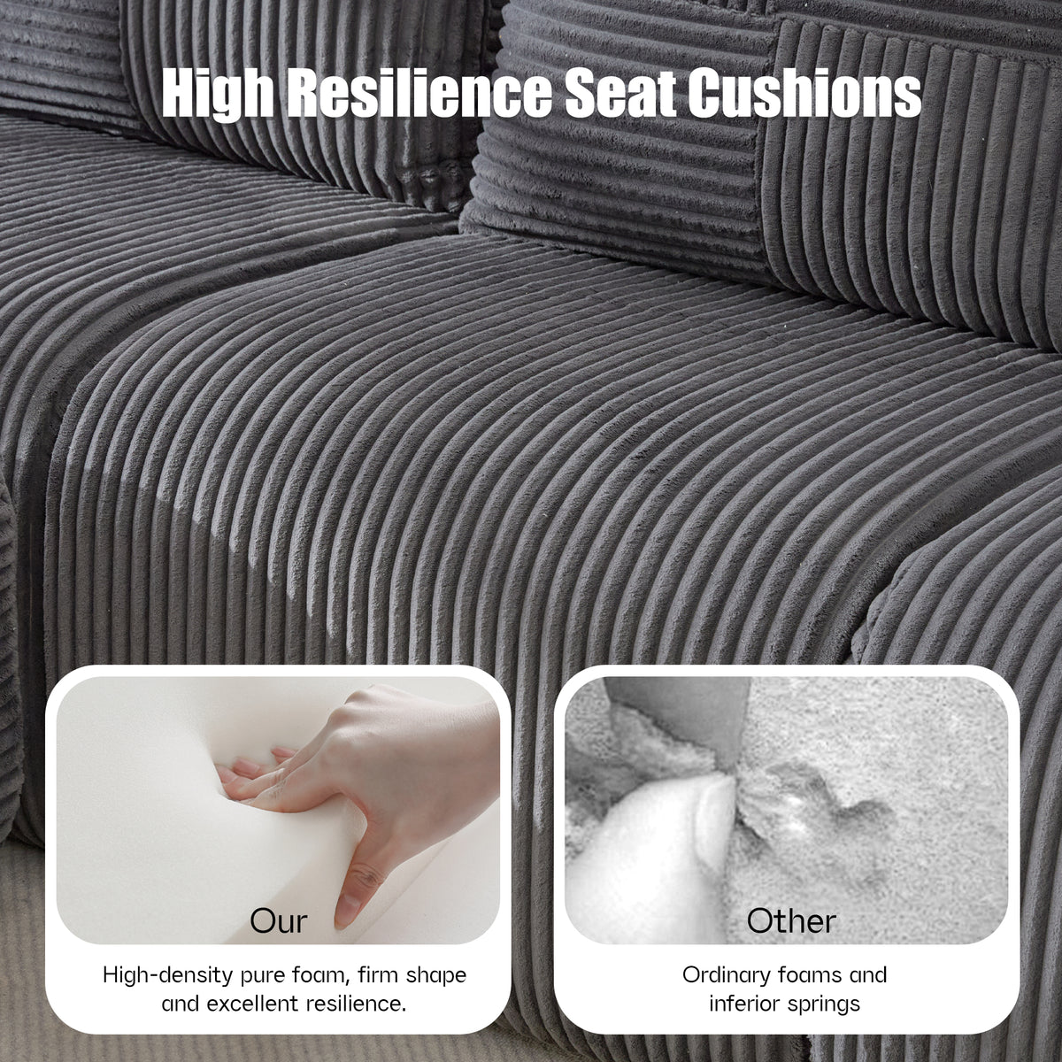 Dark Grey Corduroy 2-Seater Modular Sofa — detail 3