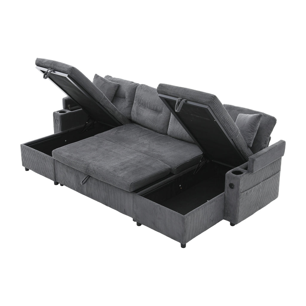 Charcoal grey Oversized Chenille Chaise Lounge with Pillows — detail 24