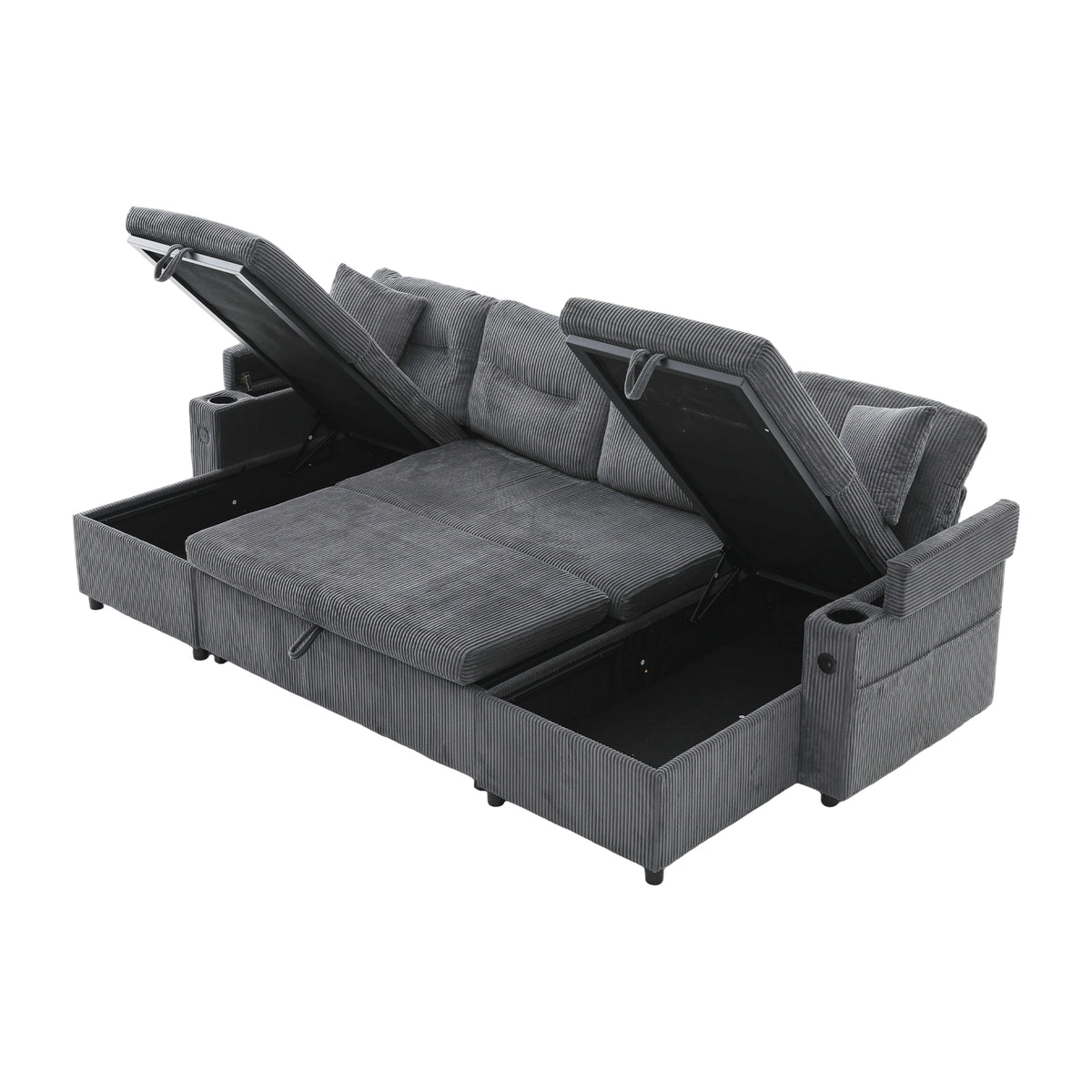 Charcoal grey Oversized Chenille Chaise Lounge with Pillows — detail 24