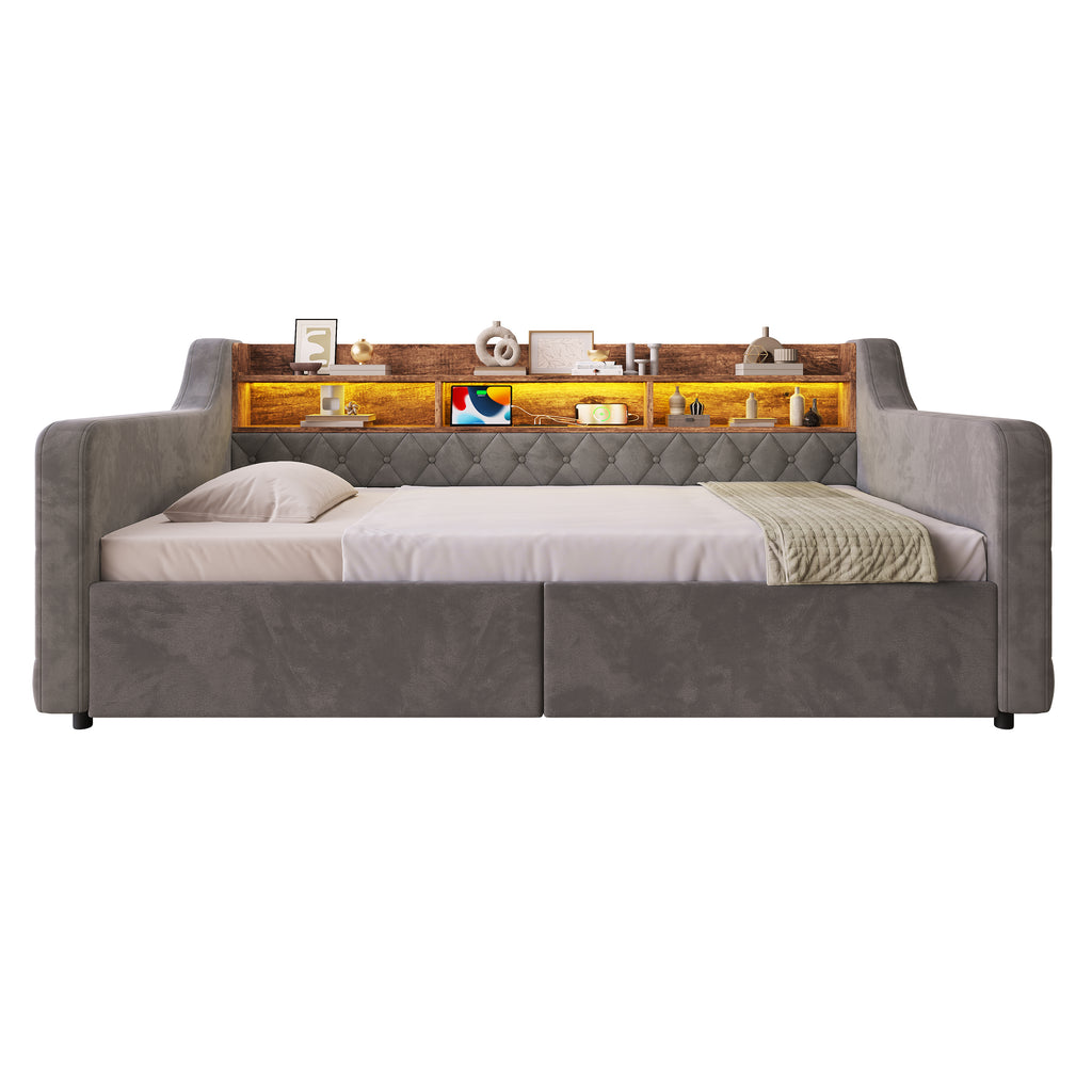 Dark Grey Velvet Storage Bed Frame – 90 × 190 cm — detail 17