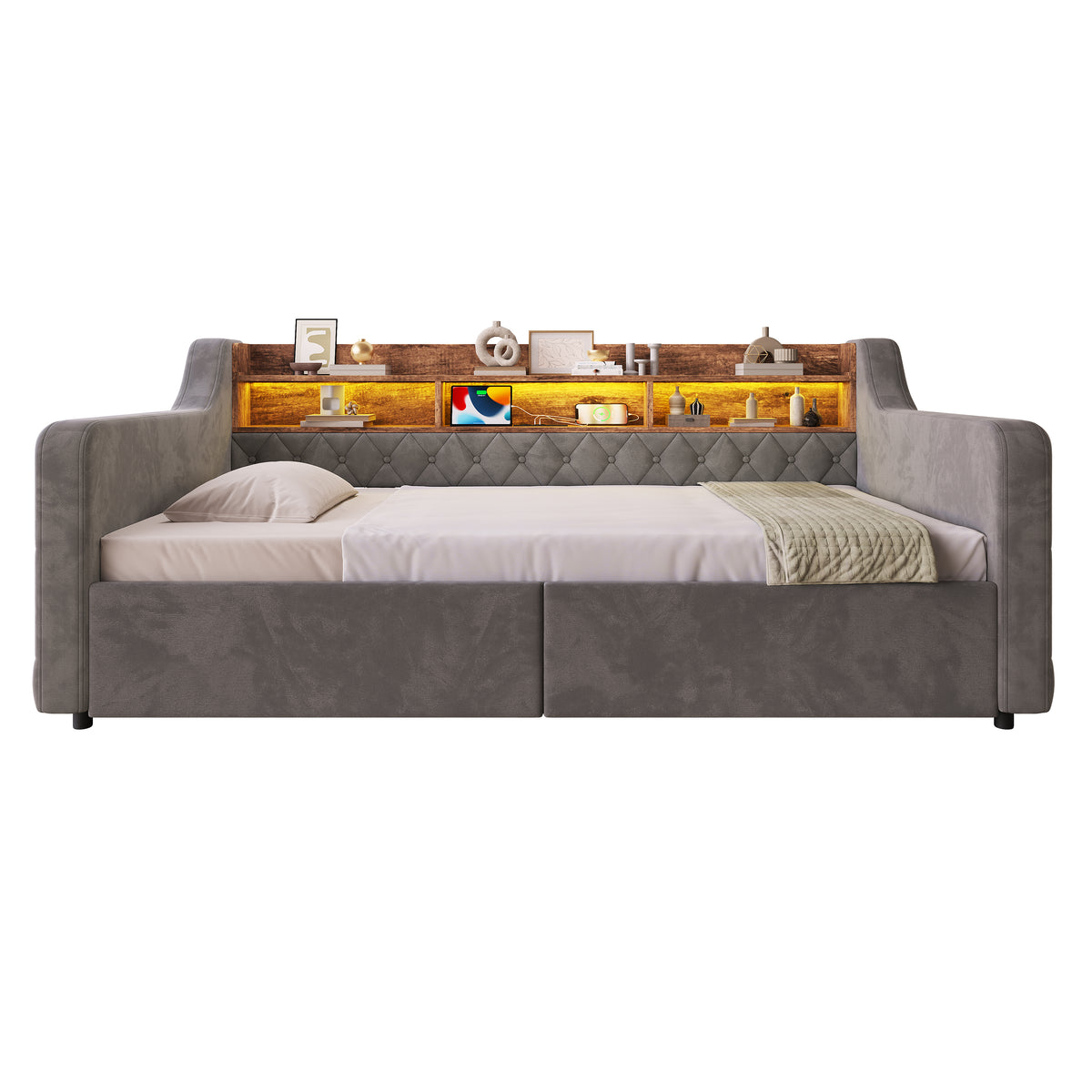 Dark Grey Velvet Storage Bed Frame – 90 × 190 cm — detail 17