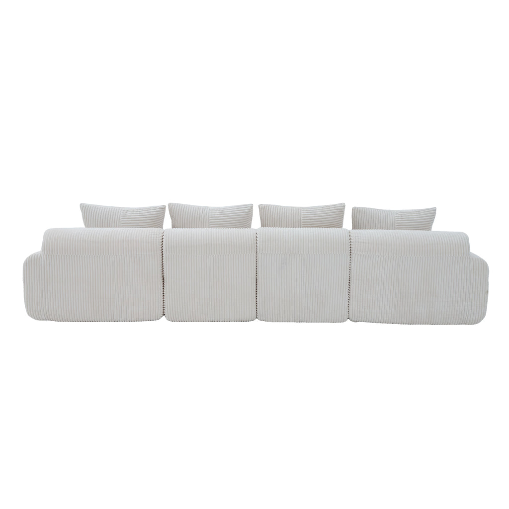 Beige Corduroy 4-Seater Modular Sofa with Two Ottomans — detail 23
