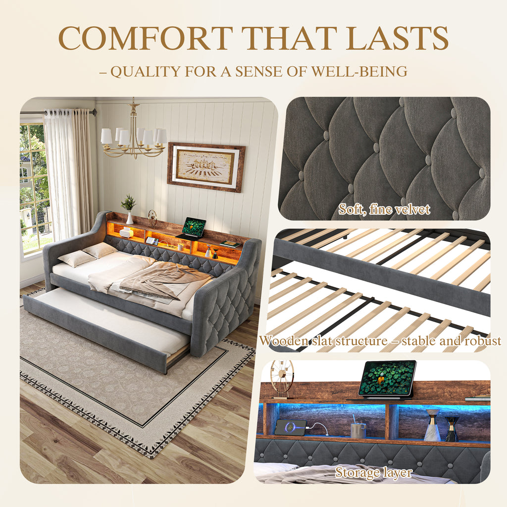 Dark Grey Velvet Sofa Bed — detail 8