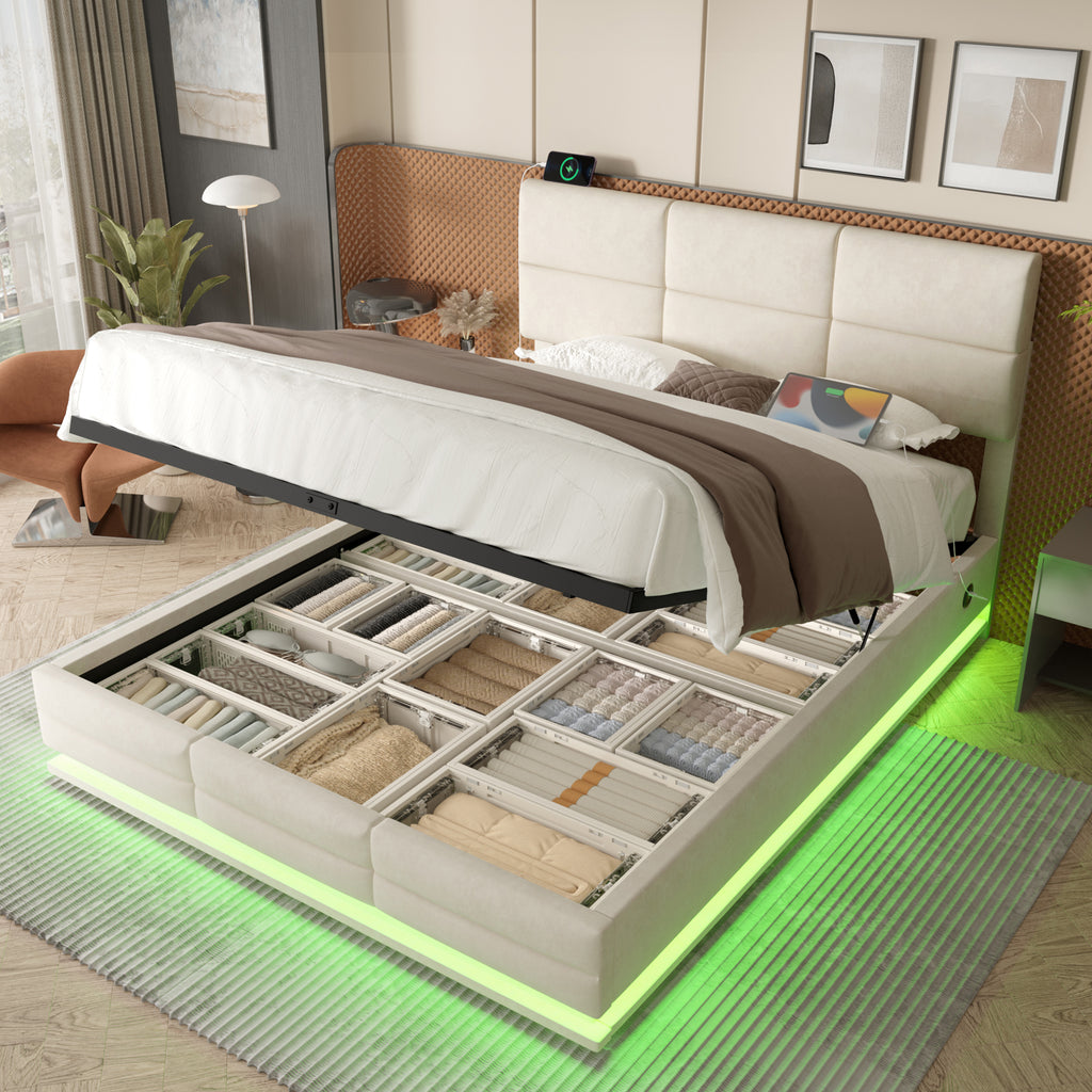 Beige Velvet Storage Bed Frame – 135 × 190 cm — product view