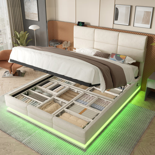 Beige Velvet Storage Bed Frame – 150 × 200 cm — product view