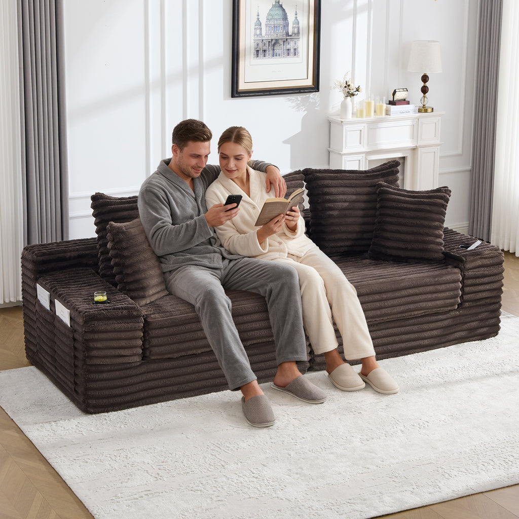Coffee Corduroy Sofa Bed — detail 3