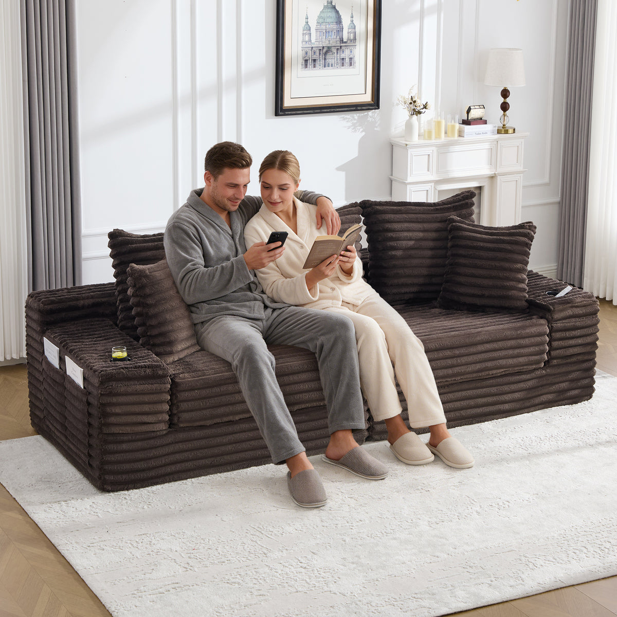 Coffee Corduroy Sofa Bed — detail 3