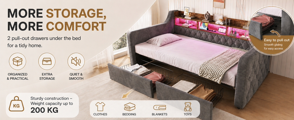 Dark Grey Velvet Storage Bed Frame – 90 × 190 cm — detail 15