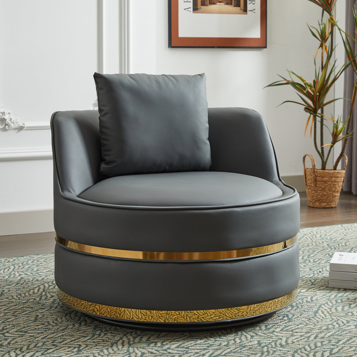 Grey Faux Leather 360° Swivel Barrel Chair — detail 3