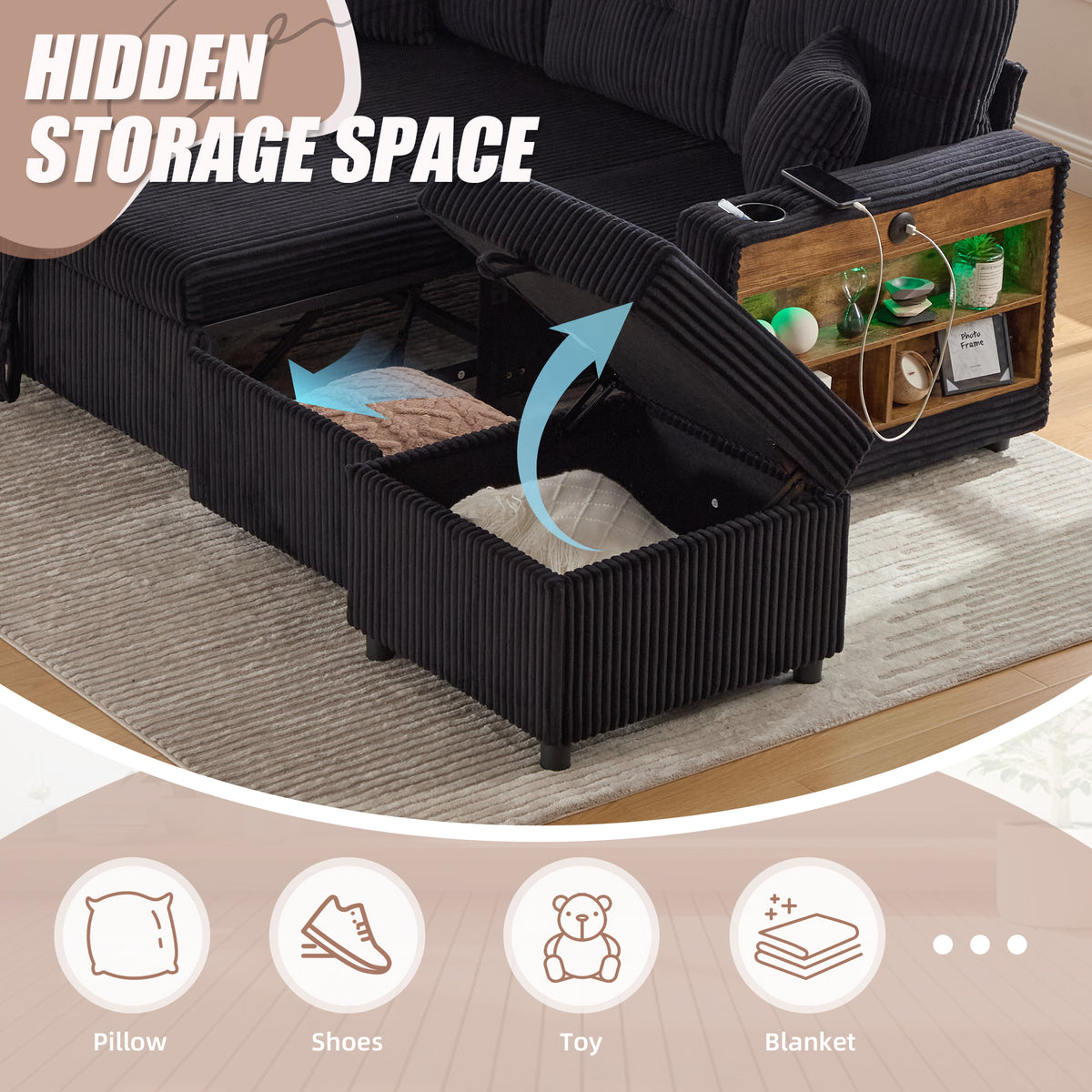 Black Corduroy Sofa Bed — detail 9