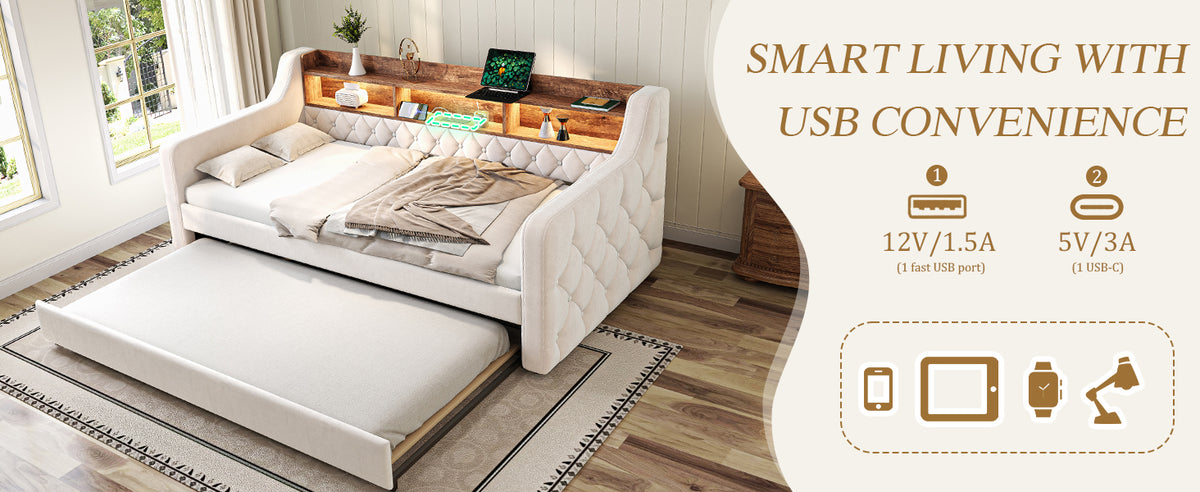 Beige Velvet Sofa Bed — detail 11
