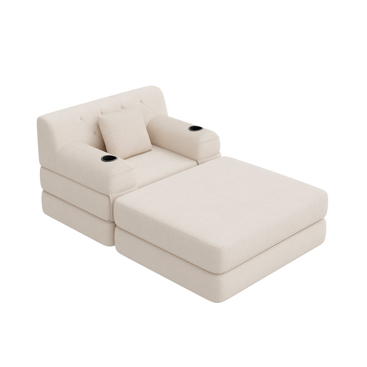 Beige Corduroy Sleeper Chair with Ottoman — detail 19