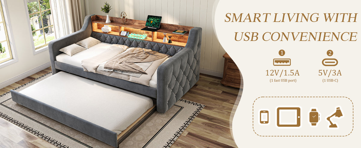 Dark Grey Velvet Sofa Bed — detail 13
