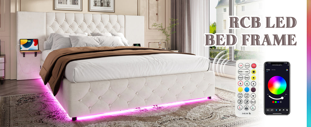 Beige Velvet Storage Bed Frame – 135 × 190 cm — detail 12