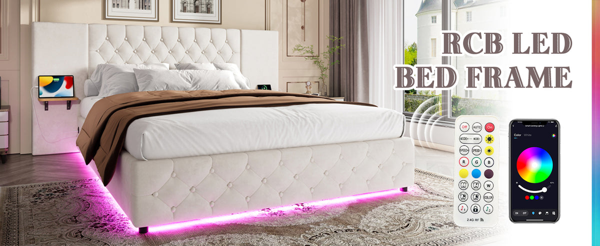 Beige Velvet Storage Bed Frame – 135 × 190 cm — detail 12