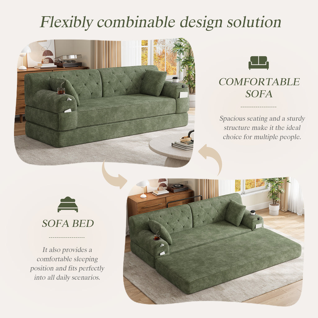Green Corduroy 3-Seater Sofa Bed — detail 3