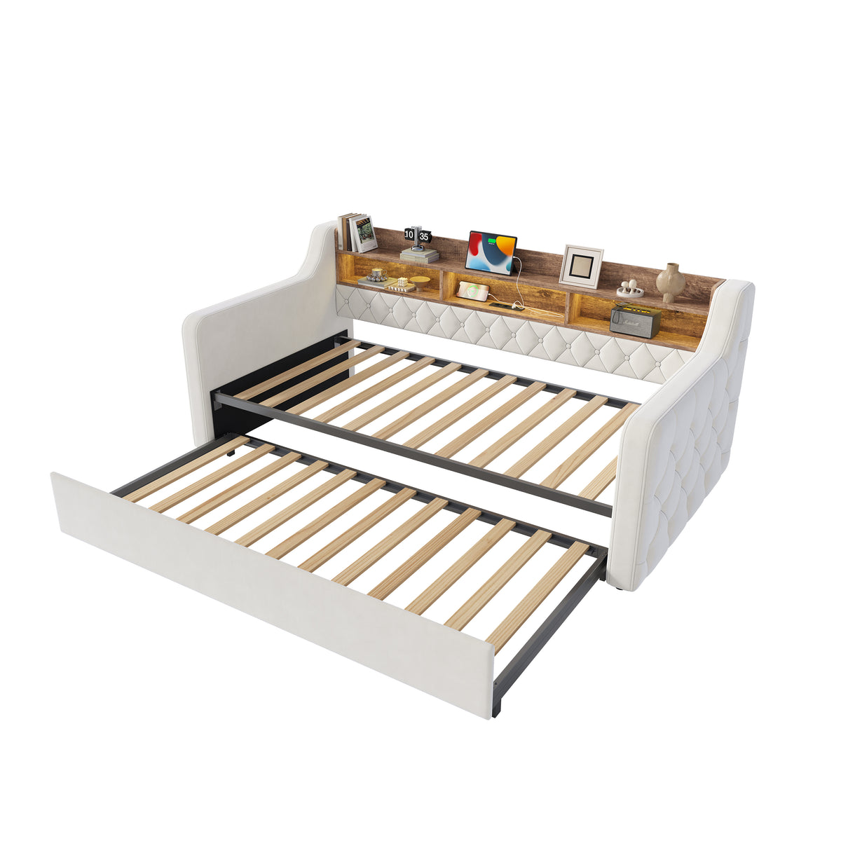 Beige Velvet Sofa Bed — detail 12