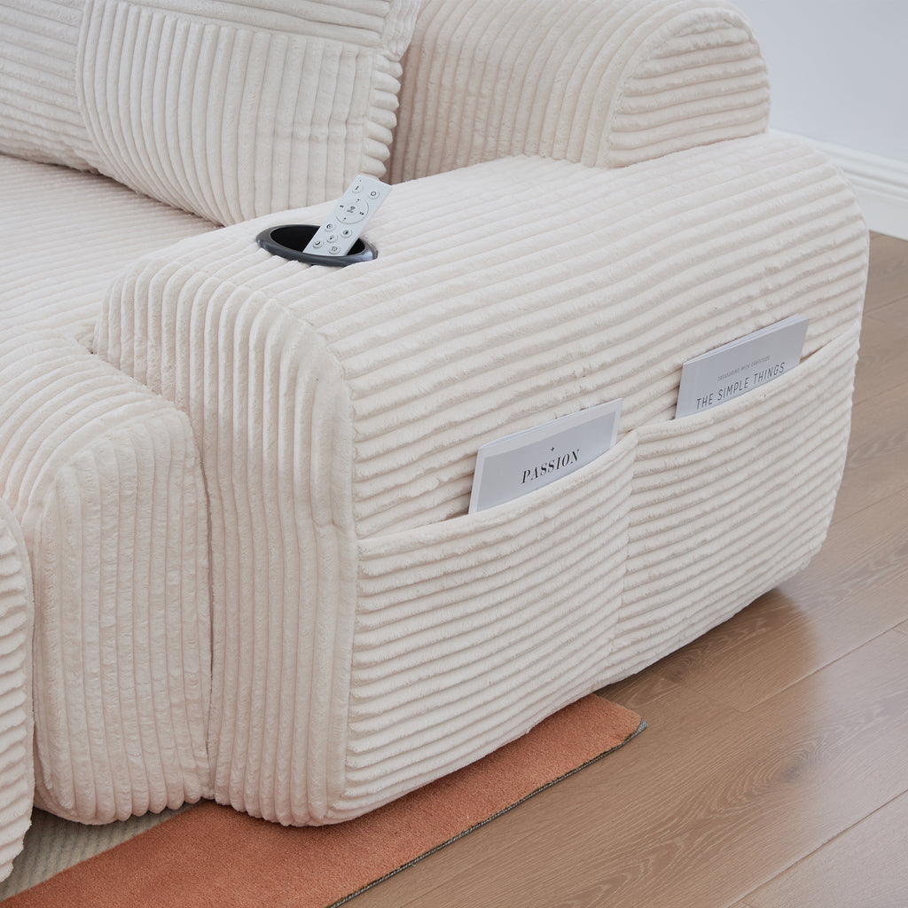 Beige Corduroy 4-Seater Modular Sofa with Two Ottomans — detail 16