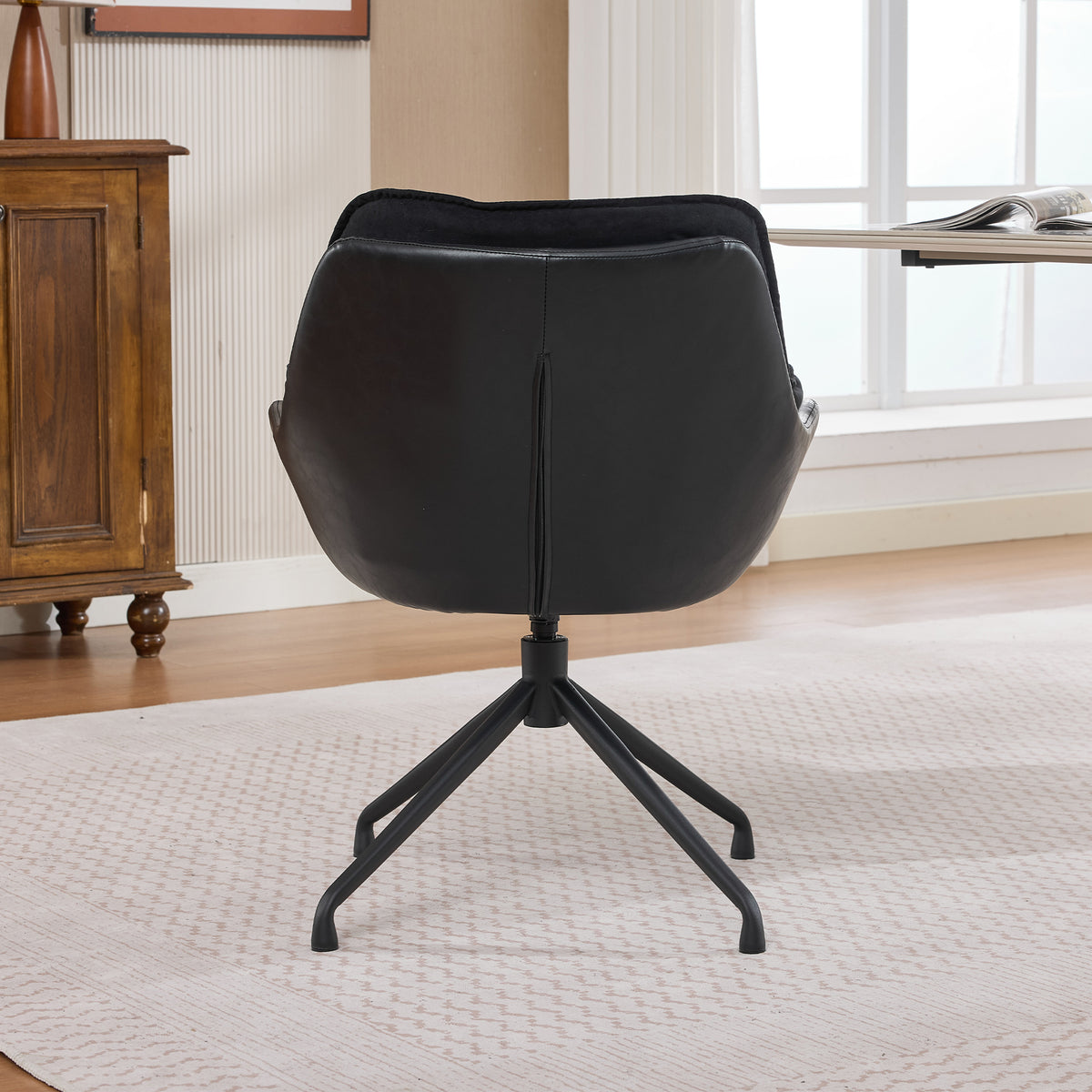 Black Faux Leather Swivel Accent Chair with Auto-Return — detail 7