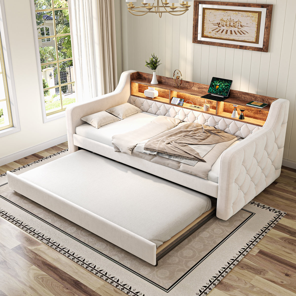 Beige Velvet Sofa Bed — detail 3