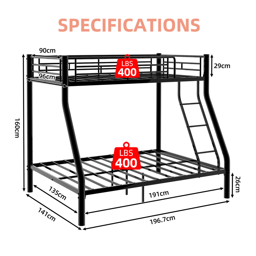 Black Metal Bunk Bed – Single over Double — detail 8