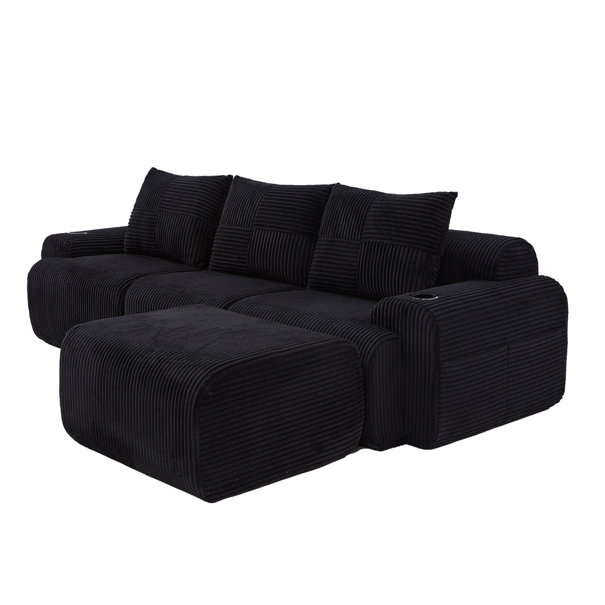 Black Corduroy 3-Seater Modular Sofa with Ottoman — detail 23