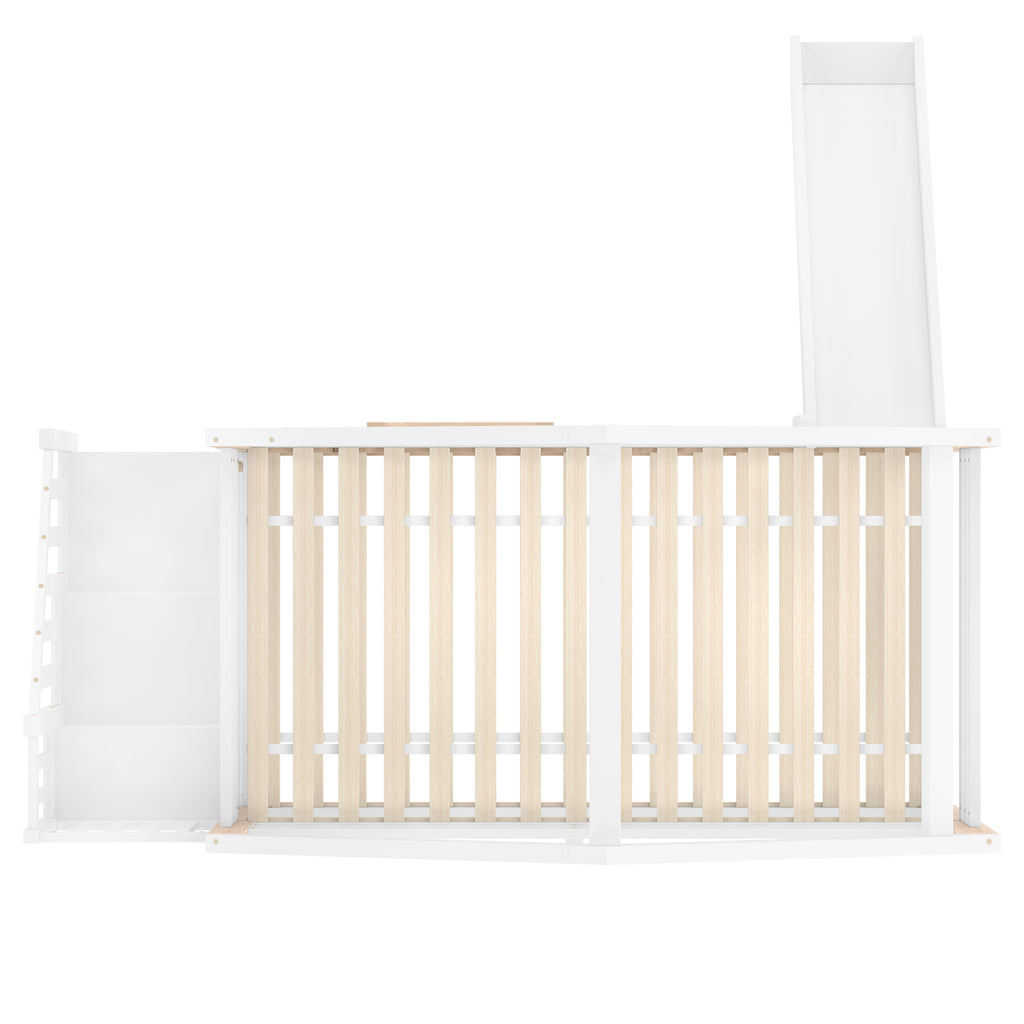 White Wooden Bunk Bed with Slide and Storage Stairs — detail 21