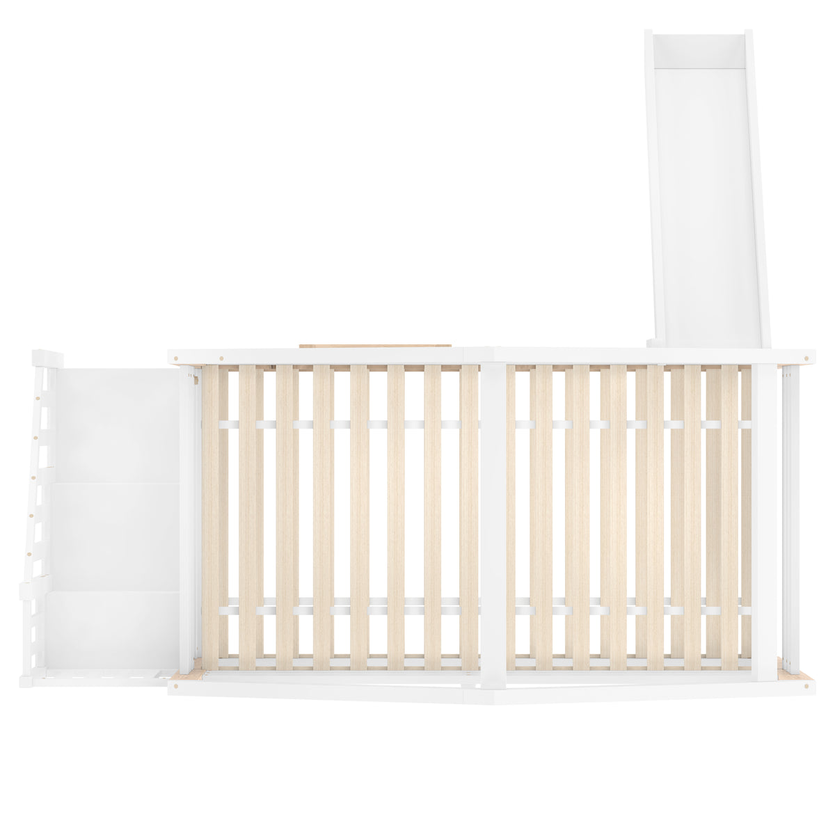 White Wooden Bunk Bed with Slide and Storage Stairs — detail 21