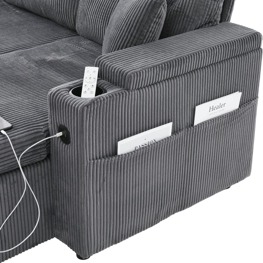 Charcoal grey Oversized Chenille Chaise Lounge with Pillows — detail 27