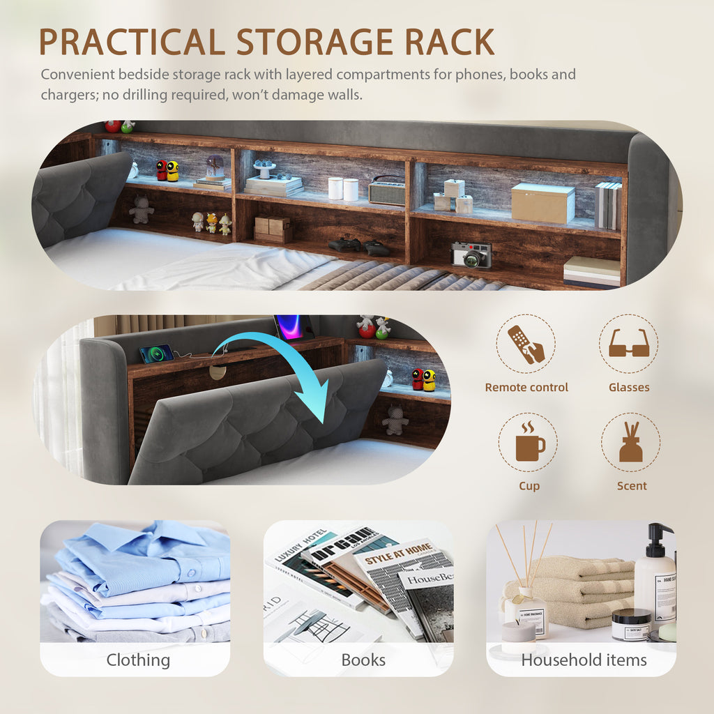 Dark Grey Velvet Storage Bed Frame – 90 × 190 cm — detail 4