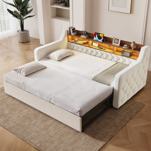 Beige Velvet Sofa Bed — product view