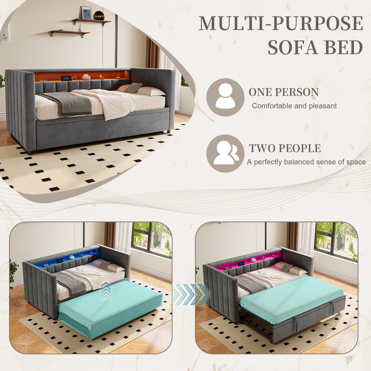Dark Grey Velvet Sofa Bed — detail 6