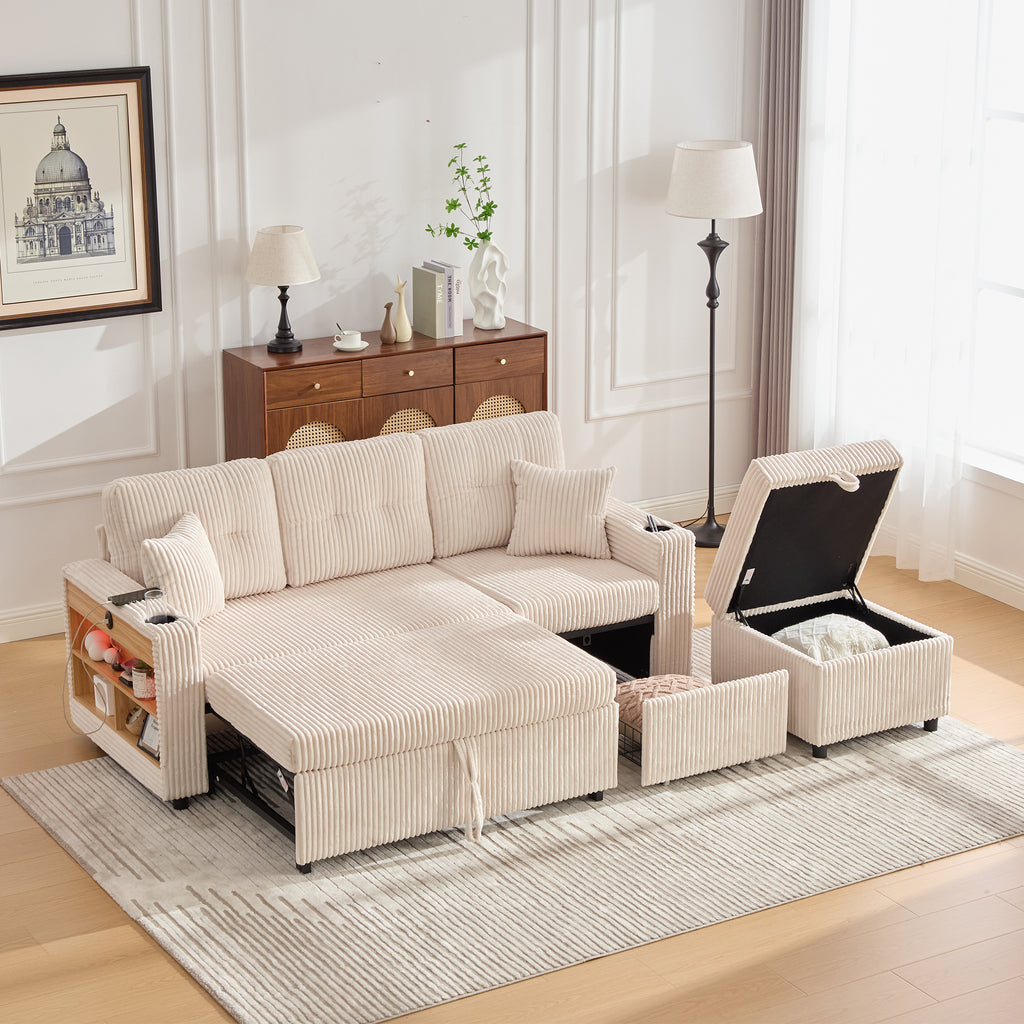 Beige Corduroy Sofa Bed — detail 16