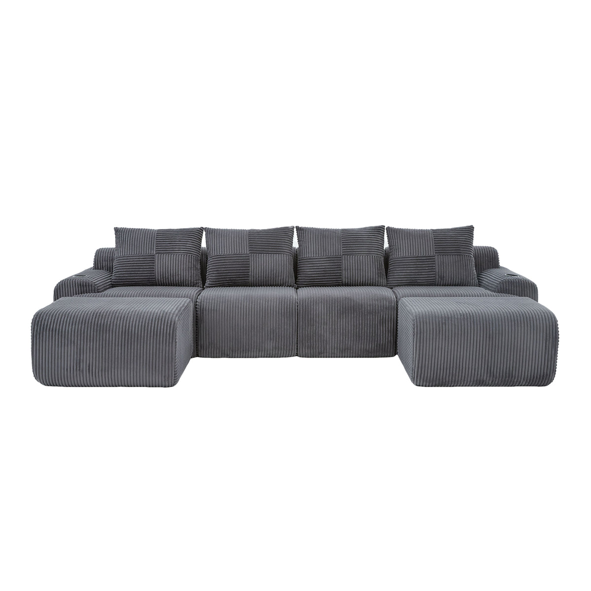 Dark Grey Corduroy 4-Seater Modular Sofa with Two Ottomans — detail 19