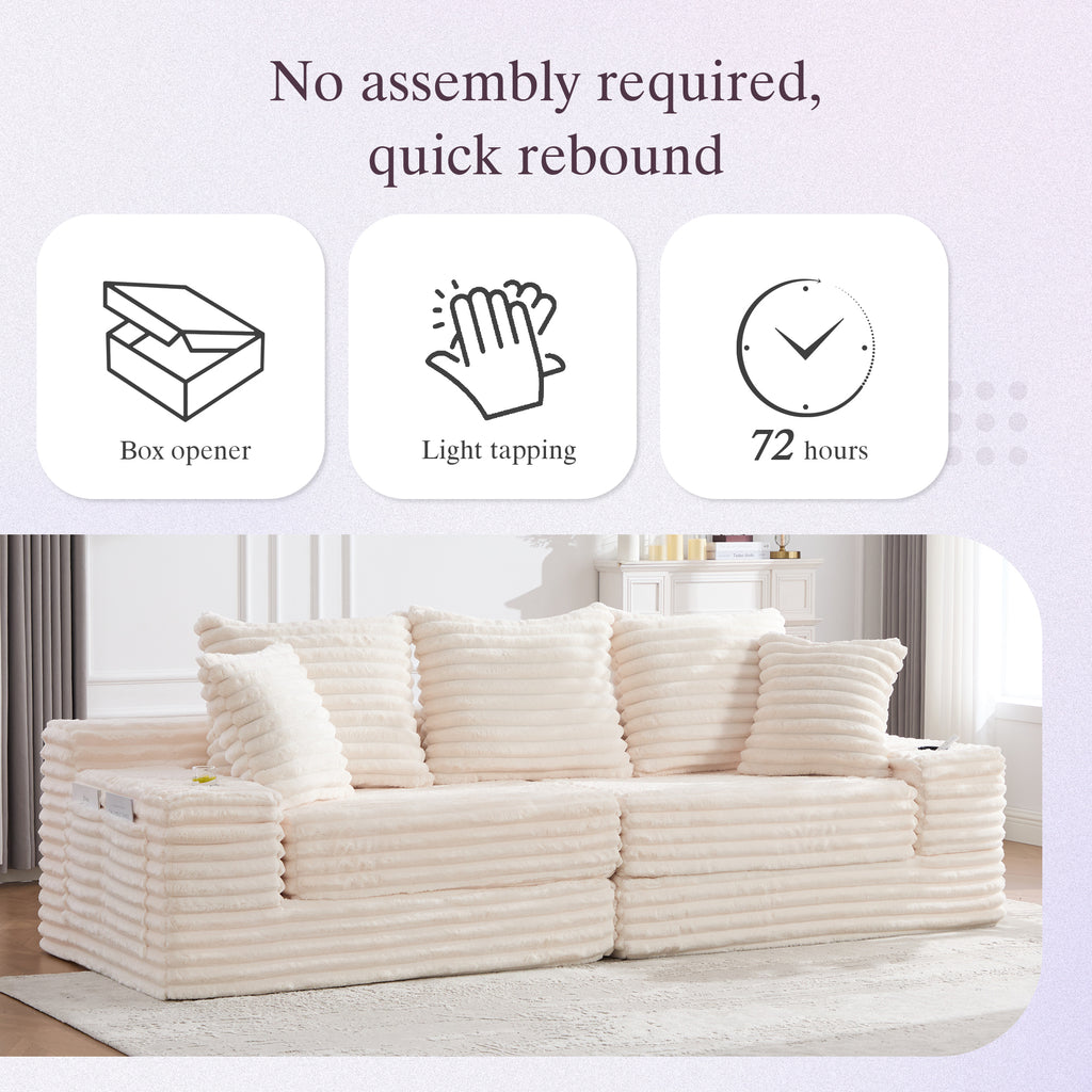 Beige Corduroy Sofa Bed — detail 8